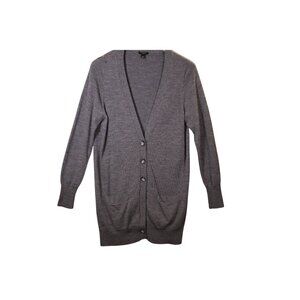 Ann Taylor women's longline boyfriend cardigan sweater in gray, size L.